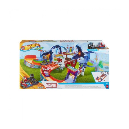 Pista coches telaraña de Spider-Man RacerVerse HTM08 Marvel Hot Wheels incluye 2 vehículos