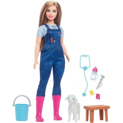 Muñeca Barbie profesiones Tú Puedes ser Veterinaria de Granja con Oveja y Accesorios, Edad +3 años Mattel HRG42