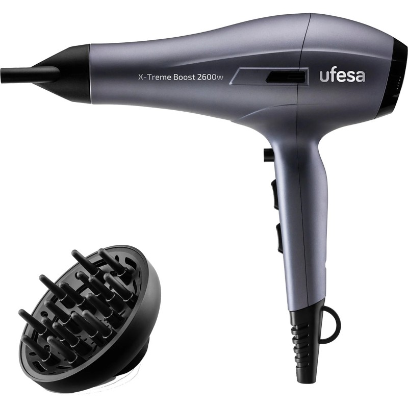 Secador de pelo - Ufesa X-Treme Boost, 2600W, 3 Temperaturas, 2 Velocidades, Difusor incluido Secador de pelo - Ufesa X-Treme Boost, 2600W, 3 Temperaturas, 2 Velocidades, Difusor incluido