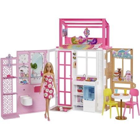 Barbie con apartamento Casa de muñecas con una muñeca, Muebles y Accesorios edad +3 años Mattel HHY40