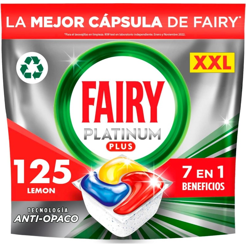 Fairy Platinum Plus Limón Cápsulas De Lavavajillas Todo En Uno, 125 Cápsulas, Elimina La Falta De Brillo Y Evita La Cal Fairy Platinum Plus Limón Cápsulas De Lavavajillas Todo En Uno, 125 Cápsulas, Elimina La Falta De Brillo Y Evita La Cal