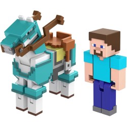 Minecraft Steve y Caballo con Armadura Pack 2 Figuras de acción con Accesorios, Juguete +6 años Mattel HDV39
