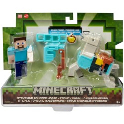 Minecraft Steve y Caballo con Armadura Pack 2 Figuras de acción con Accesorios, Juguete +6 años Mattel HDV39