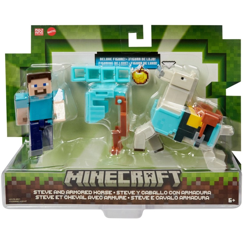 Minecraft Steve y Caballo con Armadura Pack 2 Figuras de acción con Accesorios, Juguete +6 años Mattel HDV39 Minecraft Steve y Caballo con Armadura Pack 2 Figuras de acción con Accesorios, Juguete +6 años Mattel HDV39