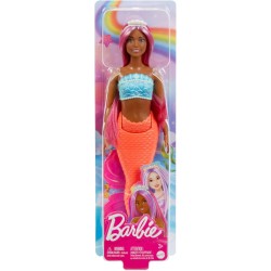 Barbie Muñeca Sirena con Cabello de fantasía Magenta y Diadema blanca pelo rosa Cola Tropical roja edad + 3 años, HRR04