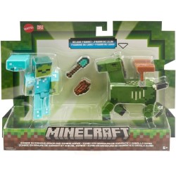 Minecraft Zombiecon armadura de diamante y caballo Zombi Pack 2 Figuras de acción con Accesorios, Juguete +6 años Mattel HLB32