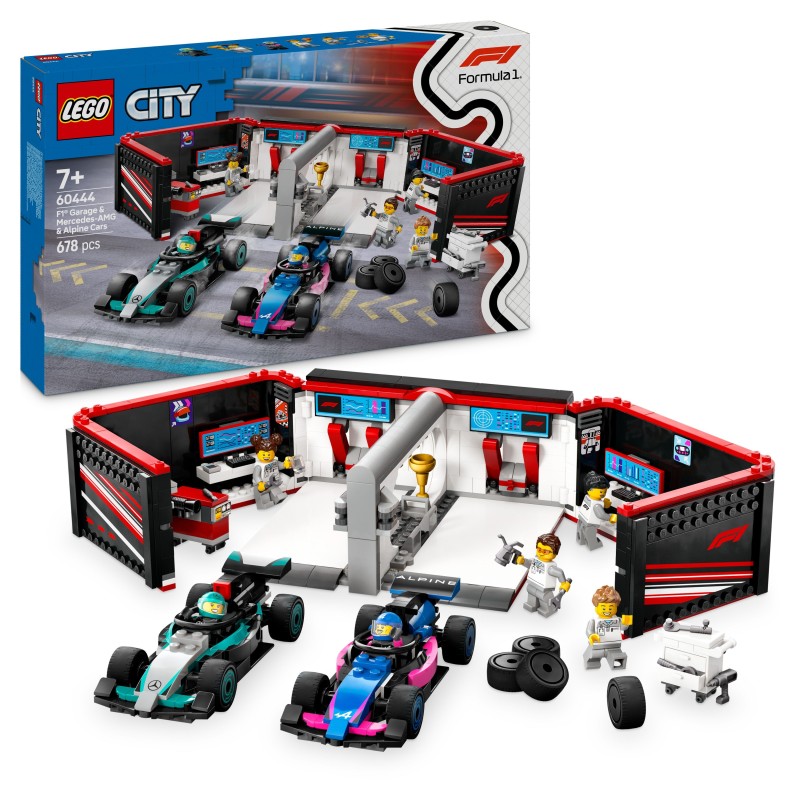 LEGO City 60444 Garaje de F1® con Coches Mercedes-AMG y Alpine contiene 678 piezas - edad 7+ años