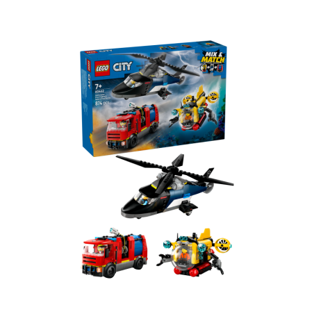 LEGO City 60462 Remix: Helicóptero, Camión de Bomberos y Submarino contiene 874 piezas - edad 7+ años