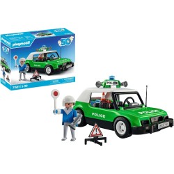 PLAYMOBIL Set de Aniversario 71591 Coche policía clásico, Paseos con el icónico Coche de policía Retro de los años 70