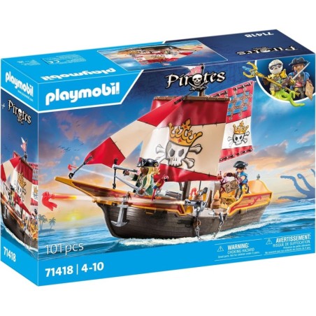 Playmobil 71418 Barco pirata con accesorios completos como un telescopio, brújula y cañones edad +4 años