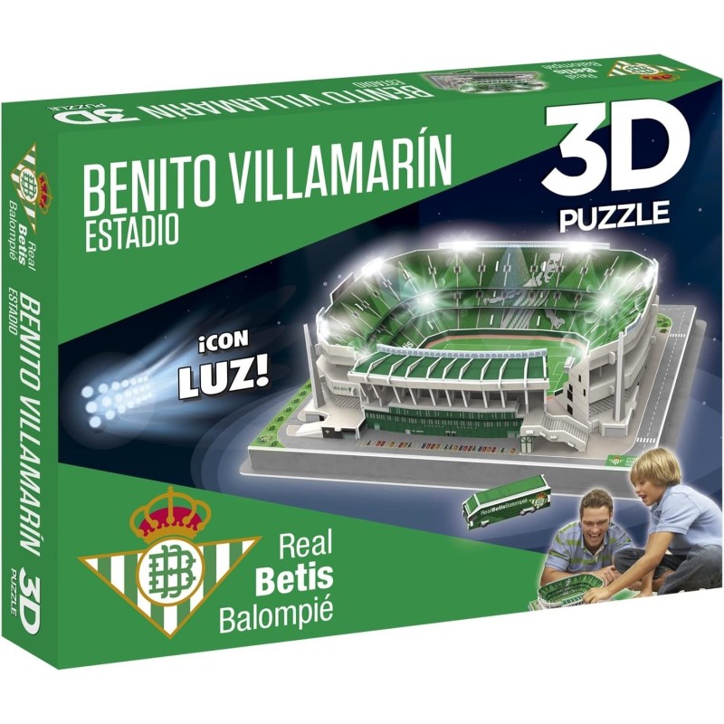 Réplica maqueta Estadio Benito Villamarín Real Betis Balomipié con luz puzzle 3D producto oficial edad +3 años Réplica maqueta Estadio Benito Villamarín Real Betis Balomipié con luz puzzle 3D producto oficial edad +3 años