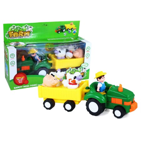 Tractor con remolque juguete incluye figura de granjero, gallina, cerdo, oveja y vaca 34cm de longitud edad +3 años