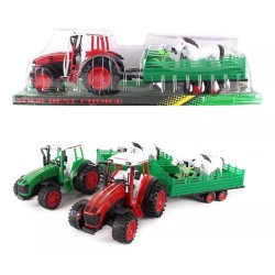 Tractor con remolque de juguete con animales caballo y vaca longitud 52cm edad +3 años material plástico