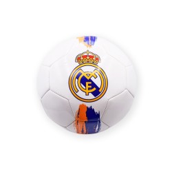 Balón Real Madrid blanco con detalles naranjas y azules talla 5 tamaño similar al reglamentario producto oficial