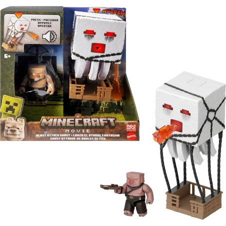 Mattel Minecraft Ghast de ataque con proyectiles con luces y sonidos, incluye un Piglin guerrero JFB69