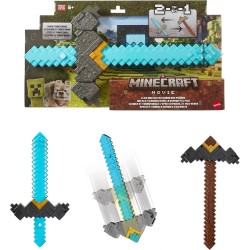 Mattel Minecraft Espada transformable en Pico 2 en 1 Inspirado en “Una película de Minecraft”, JFR72