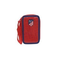 Atletico de Madrid - Estuche plumier con Cremallera, 3 Pisos, con material escolar producto oficial tamaño 12x20x6 cm aprox