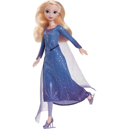 Mattel Disney Frozen El festival del invierno Elsa patinadora, Muñeca princesa rubia con vestido invernal, capa y patines para e