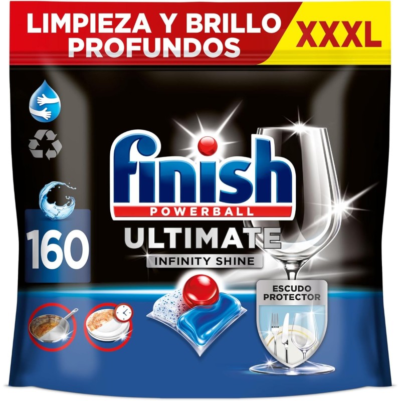 Finish Powerball Ultimate Infinity Shine, Pastillas para el Lavavajillas, 2 packs de 80, total 160 Pastillas