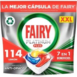 Fairy Platinum Plus Limón Cápsulas De Lavavajillas Todo En Uno, 114 Cápsulas, Elimina La Falta De Brillo Y Evita La Cal
