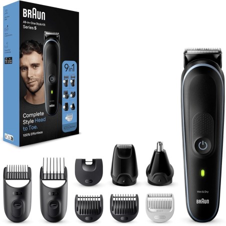 Braun Series 5 MGK5411 recortadora todo en uno, Kit 9 en 1 para afeitado masculino, recorte de barba, corte de pelo, nariz, orej