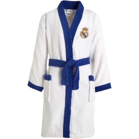 Albornoz del Real Madrid con Escudo Bordado. 100% algodón con Acabado de Rizo. Producto Oficial