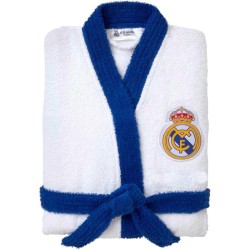 Albornoz del Real Madrid con Escudo Bordado. 100% algodón con Acabado de Rizo. Producto Oficial