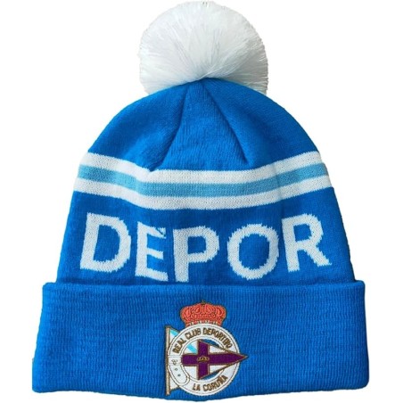 Gorro invierno Real Club Deportivo de La Coruña con borla talla adulto escudo bordado producto oficial