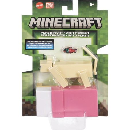 Minecraft figura Gato Persa incluye cama y salmón crudo Mattel edad +6 años JCN30