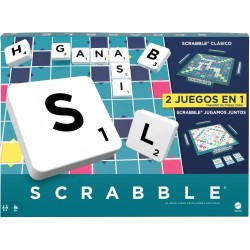 Mattel Games Scrabble 2 Juegos en 1 , juego de mesa, palabras cruzadas, incluye tablero con 2 caras 2-4 jugadores +10 años