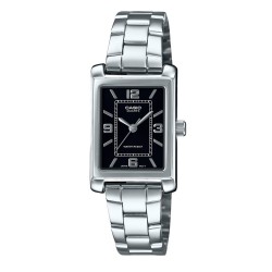 Reloj Casio LTP-1234DD-1A analógico de acero inoxidable con esfera negra y cuarzo para mujer