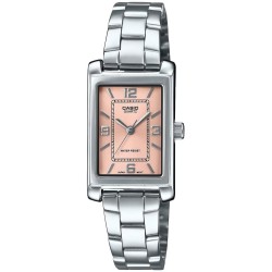 Reloj Casio LTP-1234DD-1A analógico de acero inoxidable con esfera rosada y cuarzo para mujer