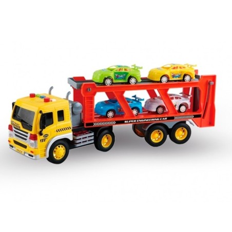 Camión portacoches fricción con sonido y luces con 4 coches edad +3 años