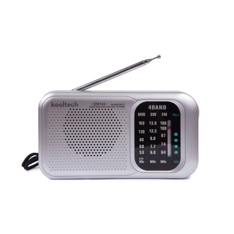 Radio de 3 bandas Am/Fm/Sw Kooltech CPR143 a pila y corriente con altavoz, antena telescópica, entrada para auriculares Radio de 3 bandas Am/Fm/Sw Kooltech CPR143 a pila y corriente con altavoz, antena telescópica, entrada para auriculares