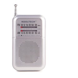 Radio transistor Kooltech CPR128 AM/FM con altavoz, antena telescópica tamaño bolsillo, utiliza 2 pilas AA no incluidas