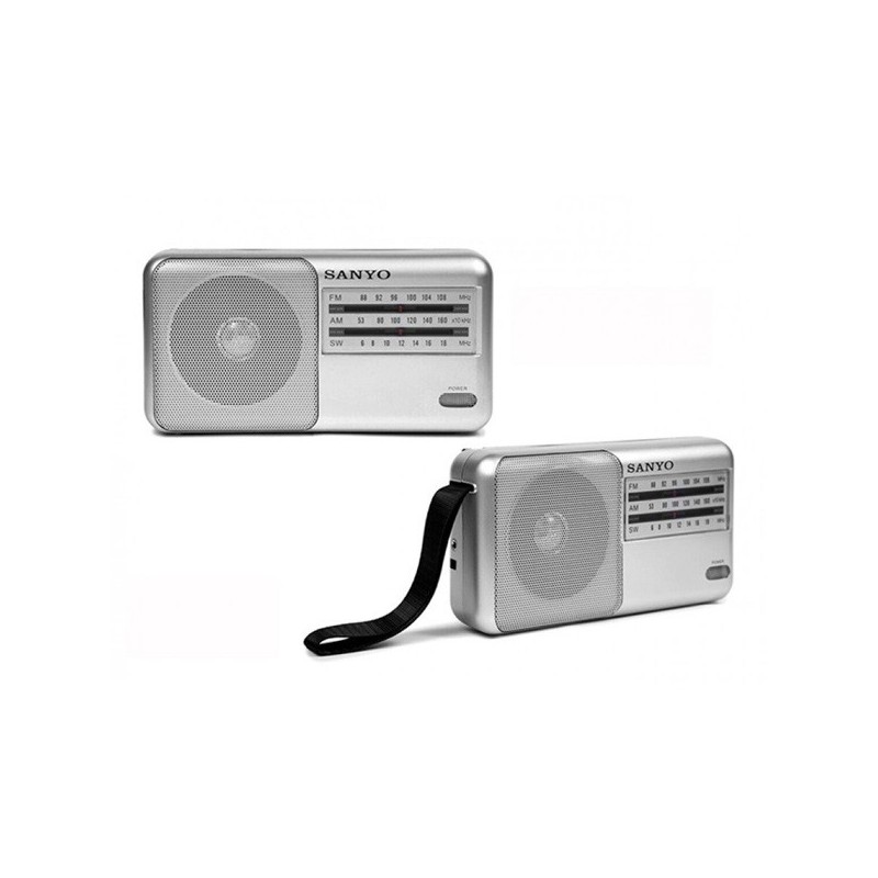 Radio Sanyo KS120P plateado AM/FM/SW con altavoz incluido, antena telescópica funciona con pilas y a luz tamaño 19x9,5x4,5cm Radio Sanyo KS120P plateado AM/FM/SW con altavoz incluido, antena telescópica funciona con pilas y a luz tamaño 19x9,5x4,5cm