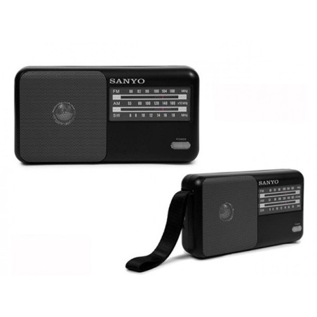 Radio Sanyo KS120N negro AM/FM/SW con altavoz incluido, antena telescópica funciona con pilas y a luz tamaño 19x9,