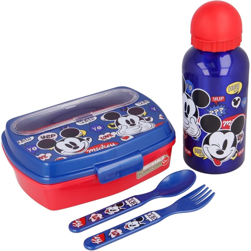 Conjunto merienda Mickey Mouse con sandwichera, cubiertos y botella de agua producto oficial Conjunto merienda Mickey Mouse con sandwichera, cubiertos y botella de agua producto oficial