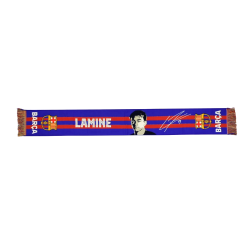 Bufanda Fútbol Club Barcelona con foto y firma de Lamine Yamal tamaño 150x20cm aprox producto oficial