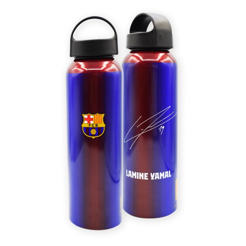 Botellín de agua Fútbo Club Barcelona con firma de Lamine Yamal 600ml aluminio producto oficial