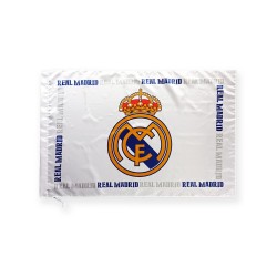 Bandera Real Madrid clásica fondo blanco escudo en el centro tamaño 150x100cm adaptada para poner palo producto oficial