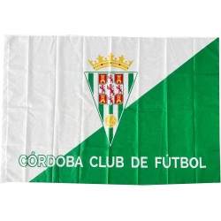 Bandera Córdoba Club de Fútbol escudos 100x150cm fondo bicolor producto oficial adaptada para poner en palo