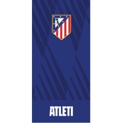 Toalla de Playa piscina Atlético de Madrid, tamaño 75x150 cm fondo azul con escudo en el centro producto oficial Premium  340gr/