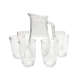 Juego Jarra de vidrio con 6 vasos tallados para bebidas capacidad Jarra 1 litro