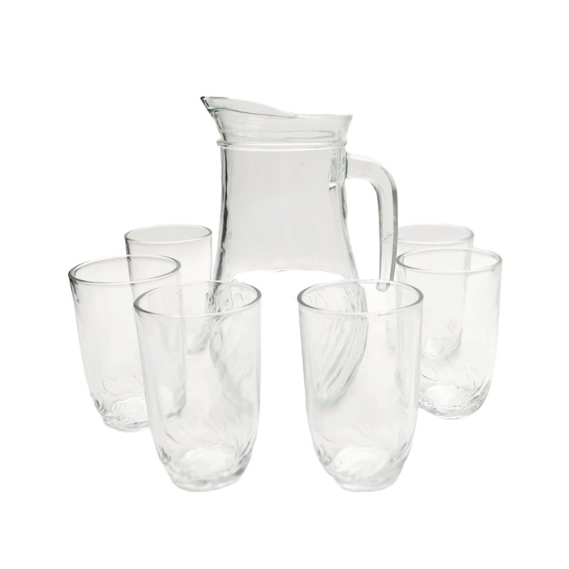 Juego Jarra de vidrio con 6 vasos tallados para bebidas capacidad Jarra 1 litro Juego Jarra de vidrio con 6 vasos tallados para bebidas capacidad Jarra 1 litro