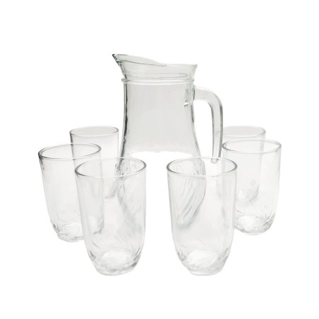 Juego Jarra de vidrio con 6 vasos tallados para bebidas capacidad Jarra 1 litro