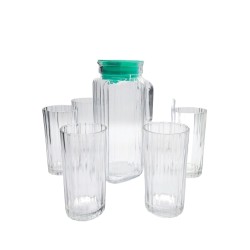 Juego Jarra de vidrio con 6 vasos tallados para bebidas Borgonovo italia  capacidad Jarra 1,2 litros basos capacidad 34cl
