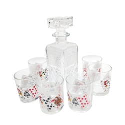 Juego decantador de Whisky capacidad 750cc con 6 vasos capacidad 22cc con diseños de baraja de poker diseño italiano Devalbor by