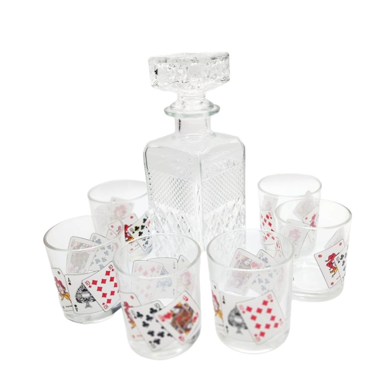 Juego decantador de Whisky capacidad 750cc con 6 vasos capacidad 22cc con diseños de baraja de poker diseño italiano Devalbor by Juego decantador de Whisky capacidad 750cc con 6 vasos capacidad 22cc con diseños de baraja de poker diseño italiano Devalbor by