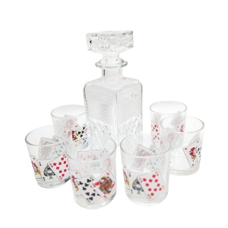 Juego decantador de Whisky capacidad 750cc con 6 vasos capacidad 22cc con diseños de baraja de poker diseño italiano Devalbor by